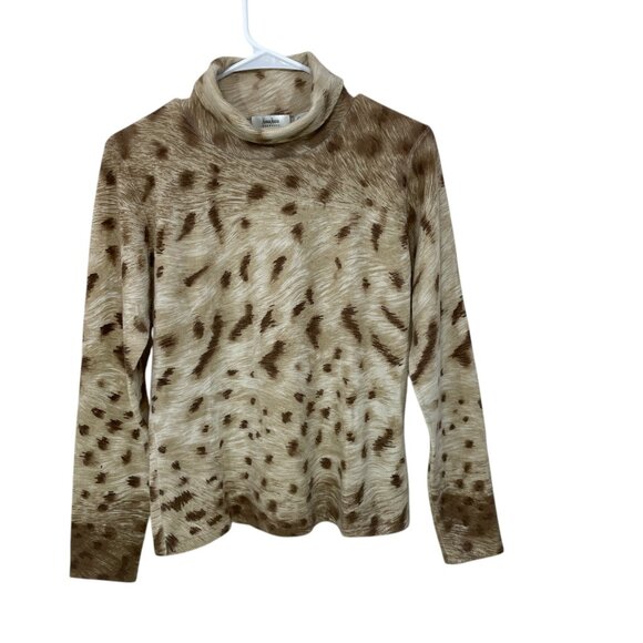 Vtg Neiman Marcus 100% Cashmere Large Leopard Print Brown‎ Sweater Turtleneck - Picture 1 of 6